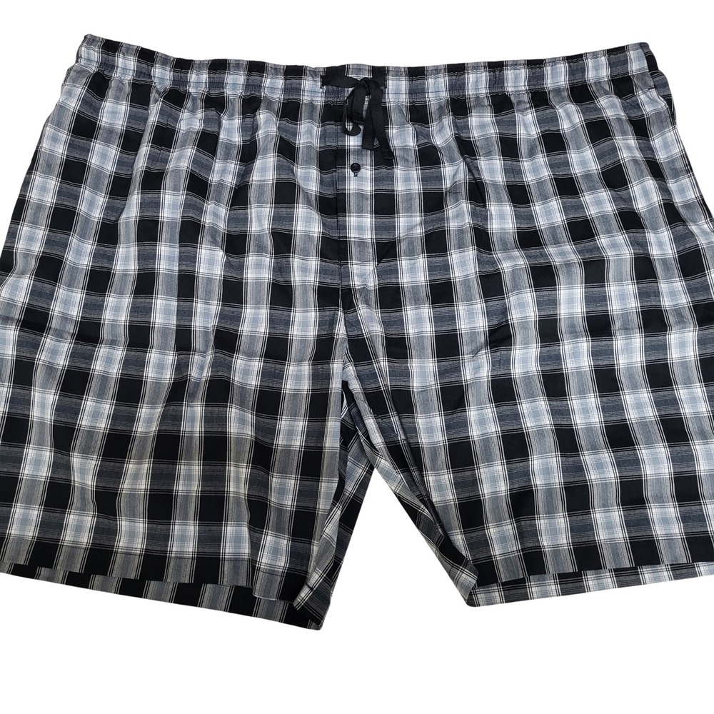 Hanes Mens 5XL Pajama Shorts Black Grey White Plaid Cotton Blend‎ NWT